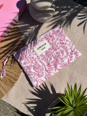 Pochette à zip motif jouy rose et blanc - Accessoire