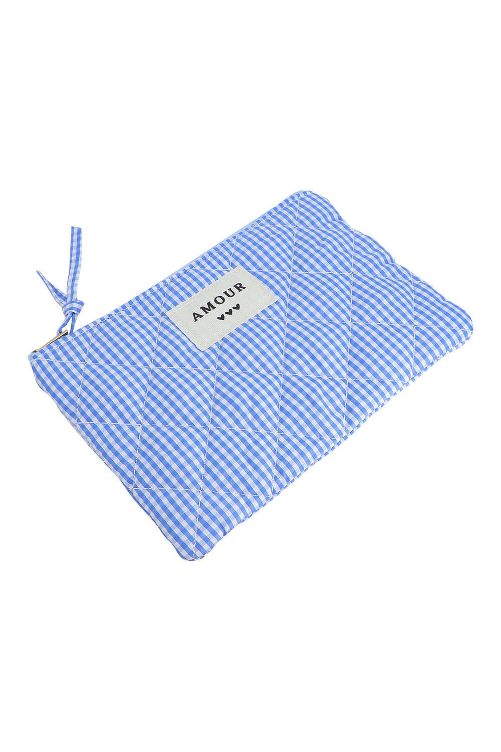 Pochette à zip Amour motif vichy bleu et blanc - Accessoire