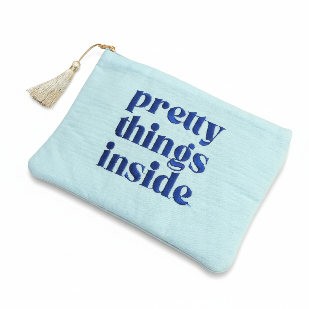 Pochette à zip avec inscription Pretty things inside bleue - Accessoire