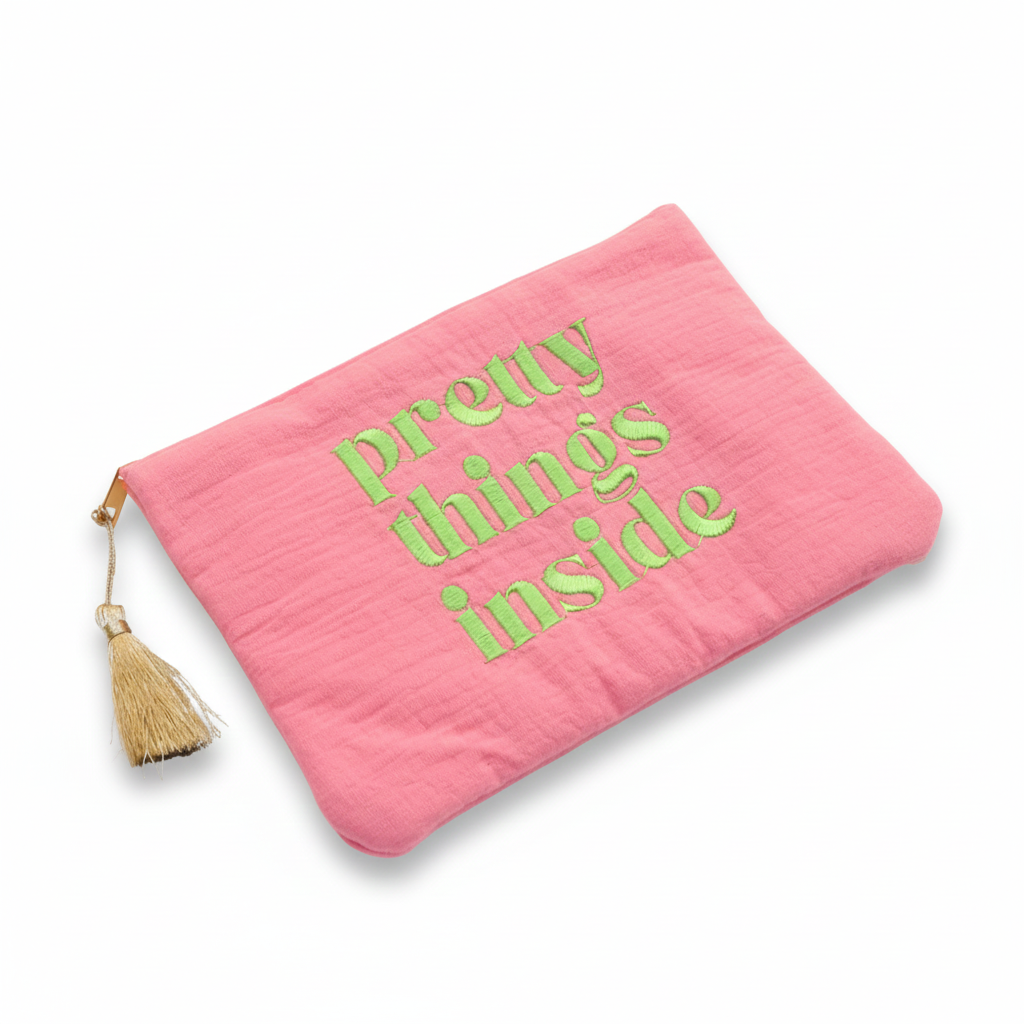 Pochette à zip avec inscription Pretty things inside rose - Accessoire