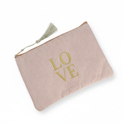 Pochette en velours côtelé zipée Love beige avec inscription - Accessoire