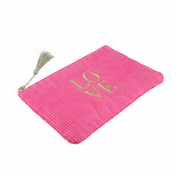 Pochette en velours côtelé zipée Love rose avec inscription - Accessoire