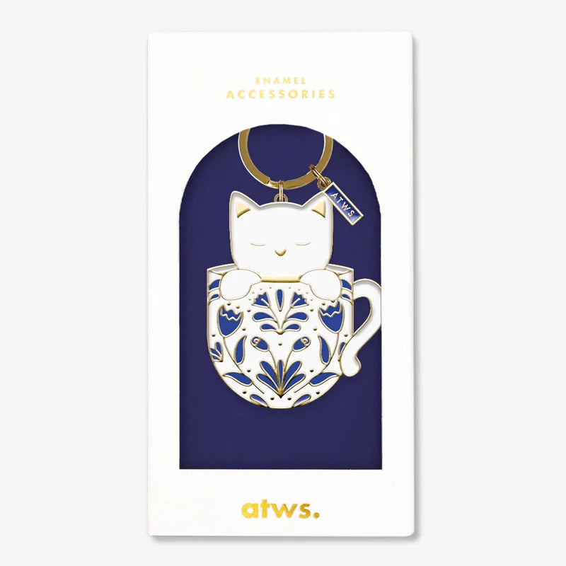 Porte-clé chat dans une tasse - Accessoire