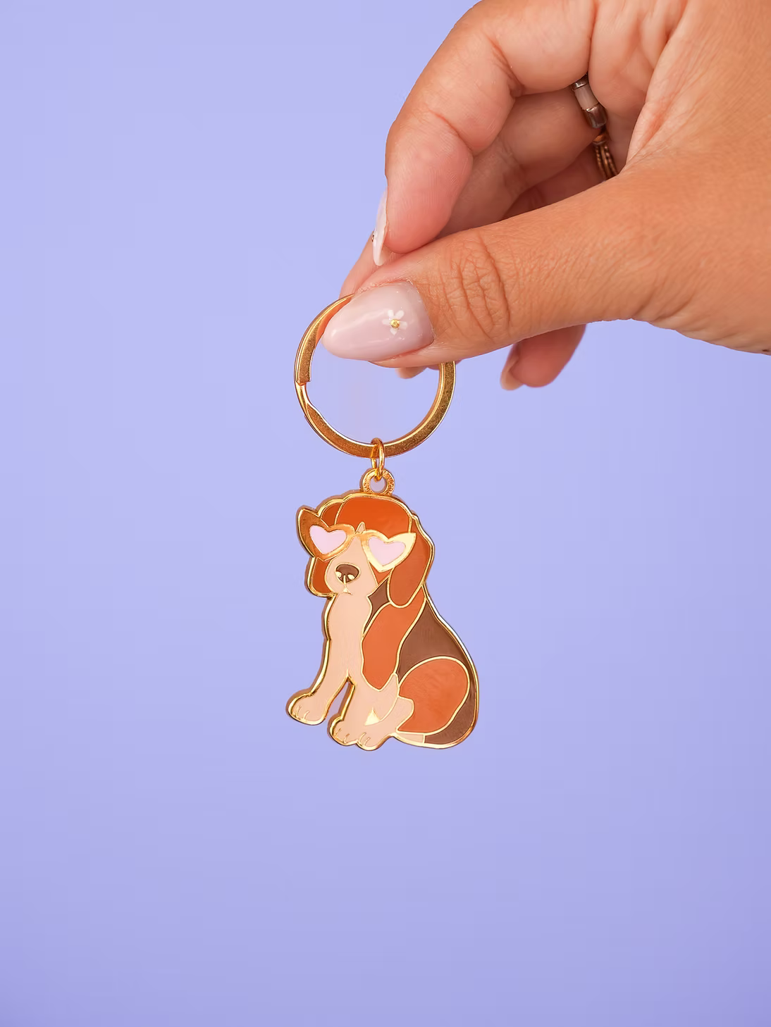 Porte-clé beagle avec lunettes en forme de cœur - Accessoire