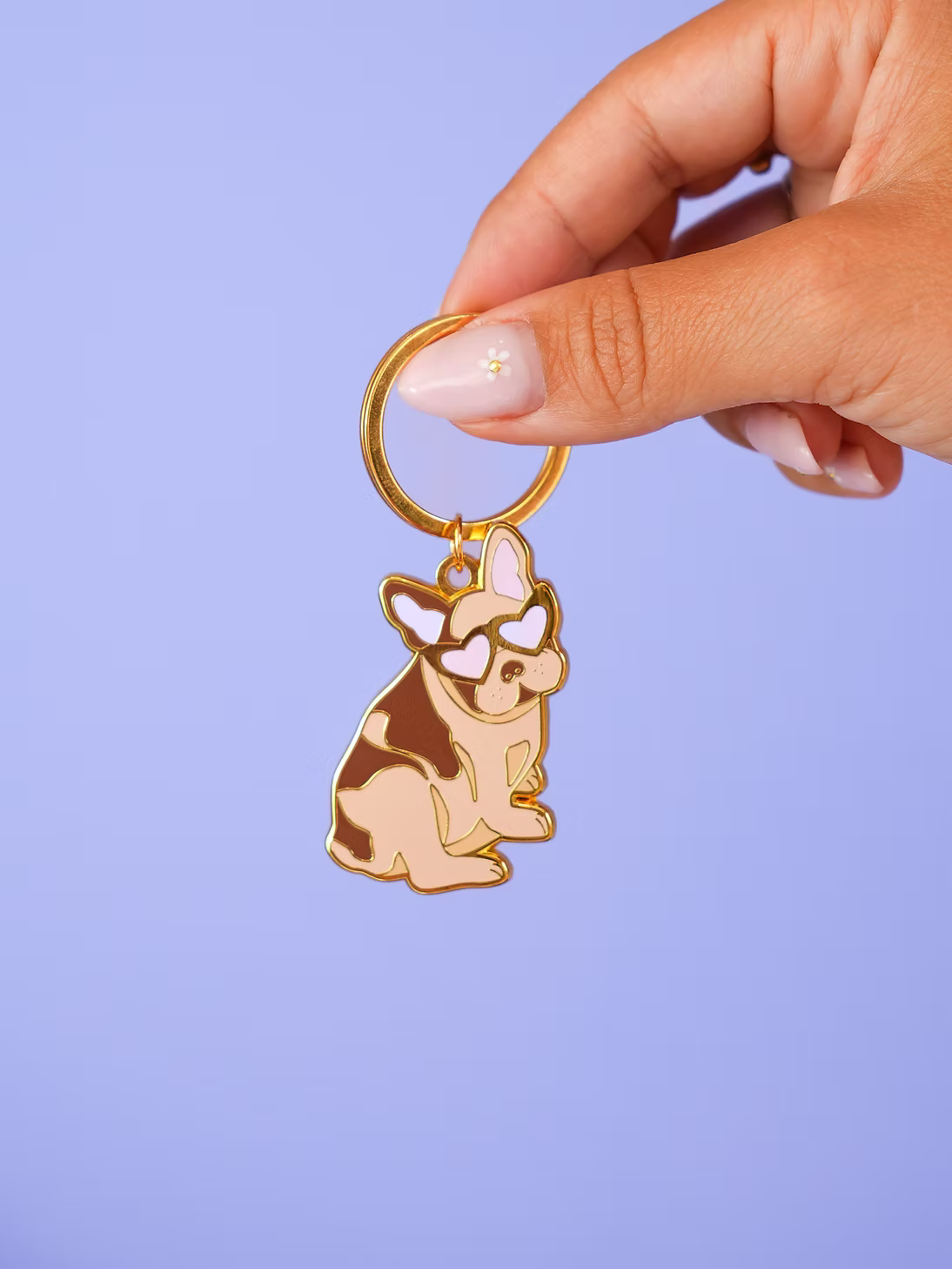 Porte-clé bouledogue qui porte des lunettes en forme de cœur - Accessoire
