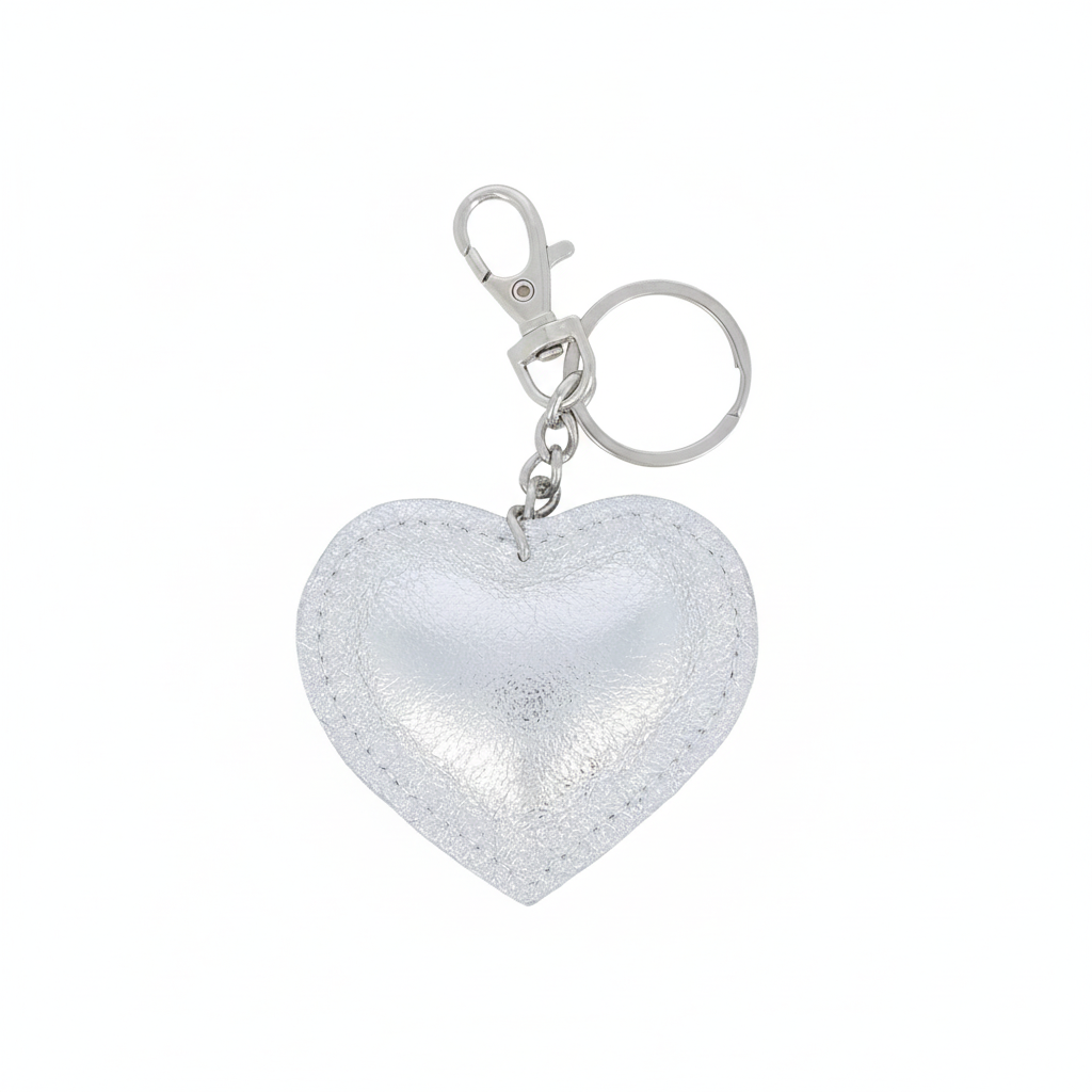Porte-clés coeur en cuir recyclé coeur argente - Accessoire