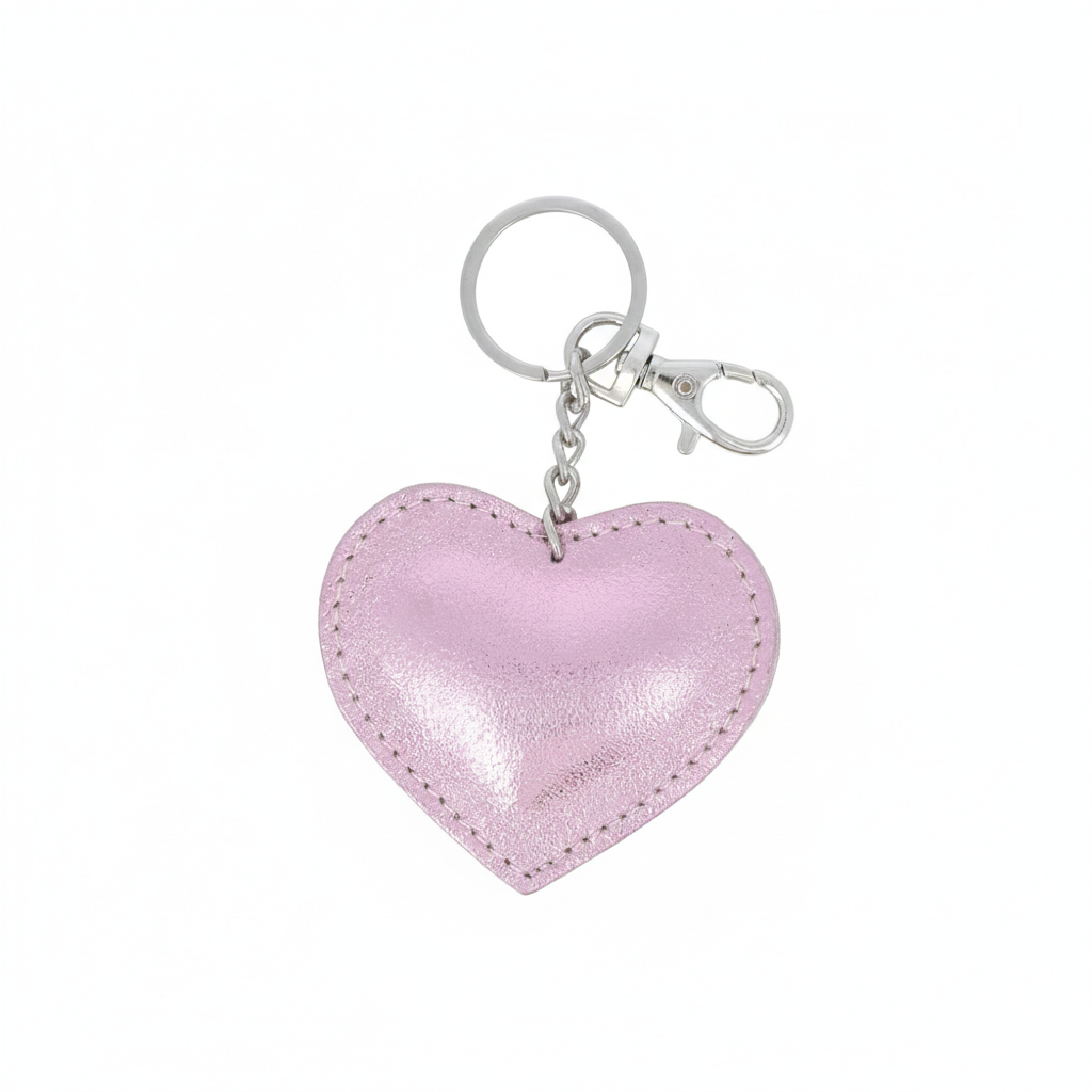 Porte-clés coeur en cuir recyclé coeur rose clair - Accessoire