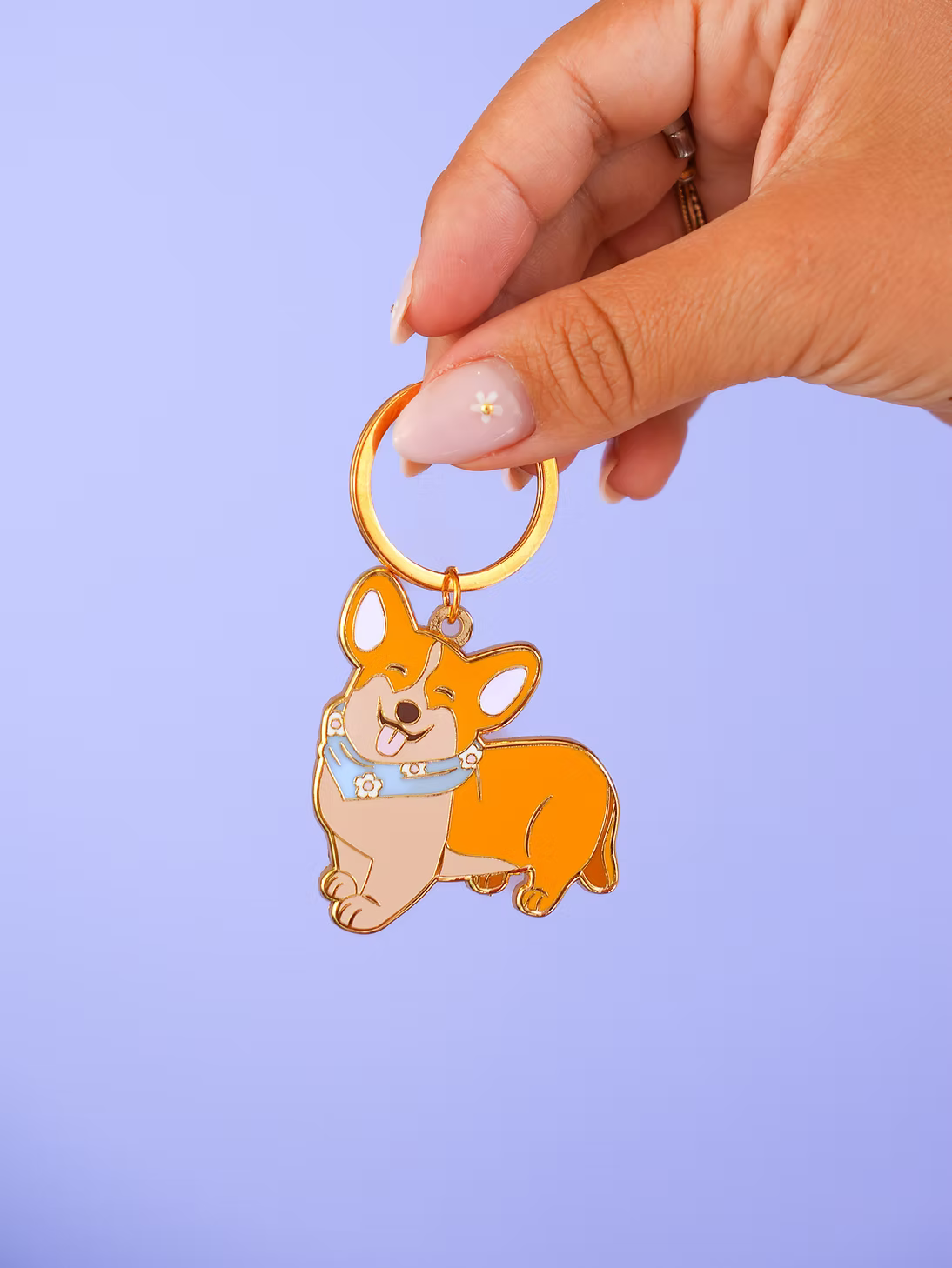 Porte-clé corgi avec foulard fleuri - Accessoire