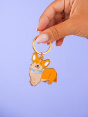 Porte-clé corgi avec foulard fleuri - Accessoire
