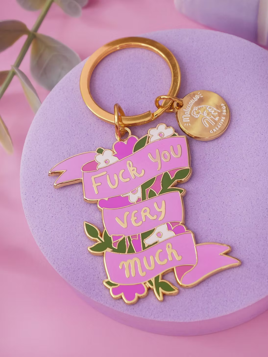 Porte-clé ruban rose et fleurs - Accessoire