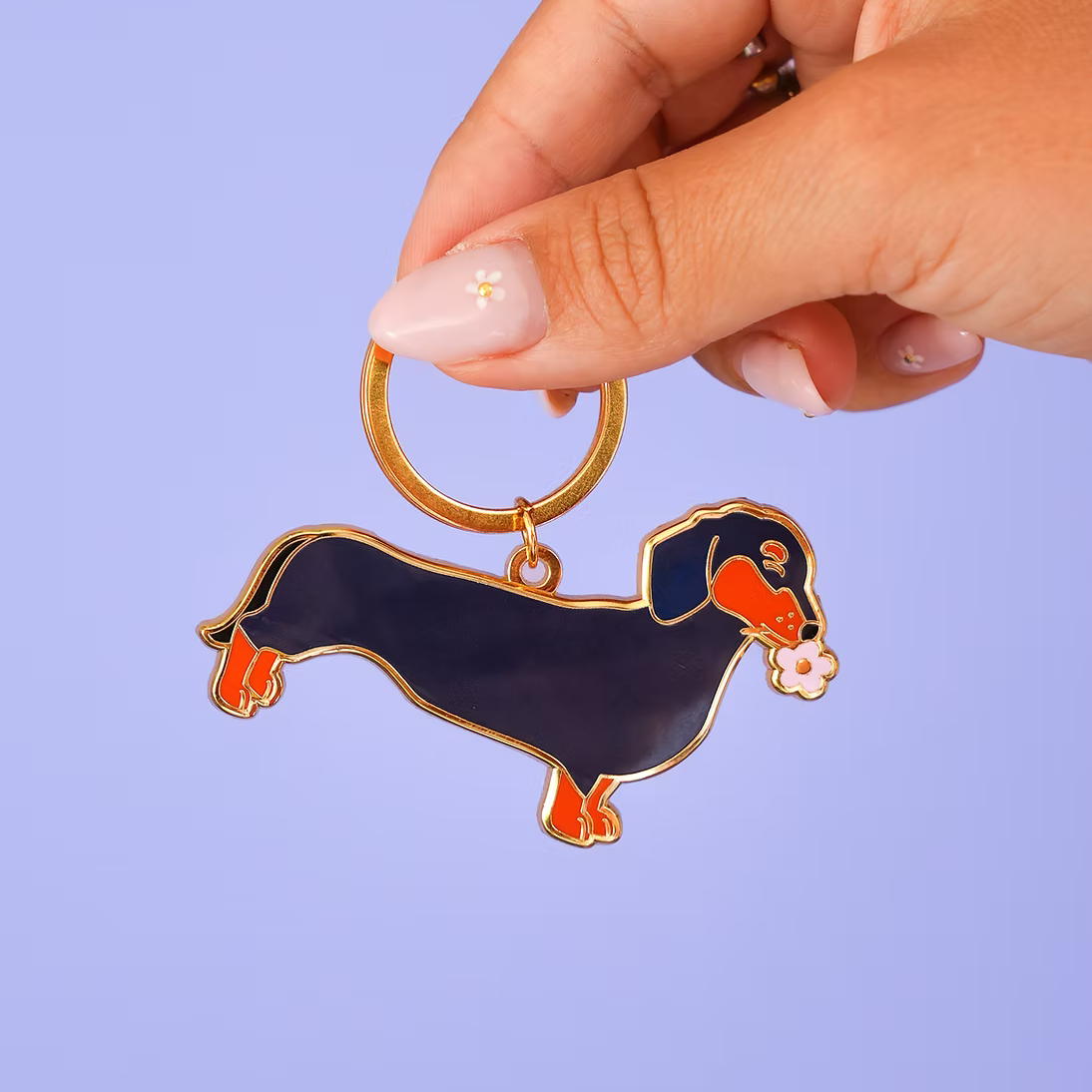 Porte-clé teckel avec fleur dans la bouche - Accessoire