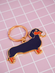 Porte-clé teckel avec fleur dans la bouche - Accessoire