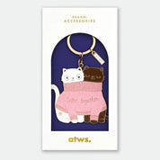 Porte-clé deux chat dans un pull rose - Accessoire
