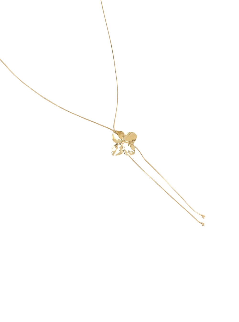 Collier sautoir Lisandre fleur cravate doré ajustable orné d'une fleur - Bijou sur fond blanc
