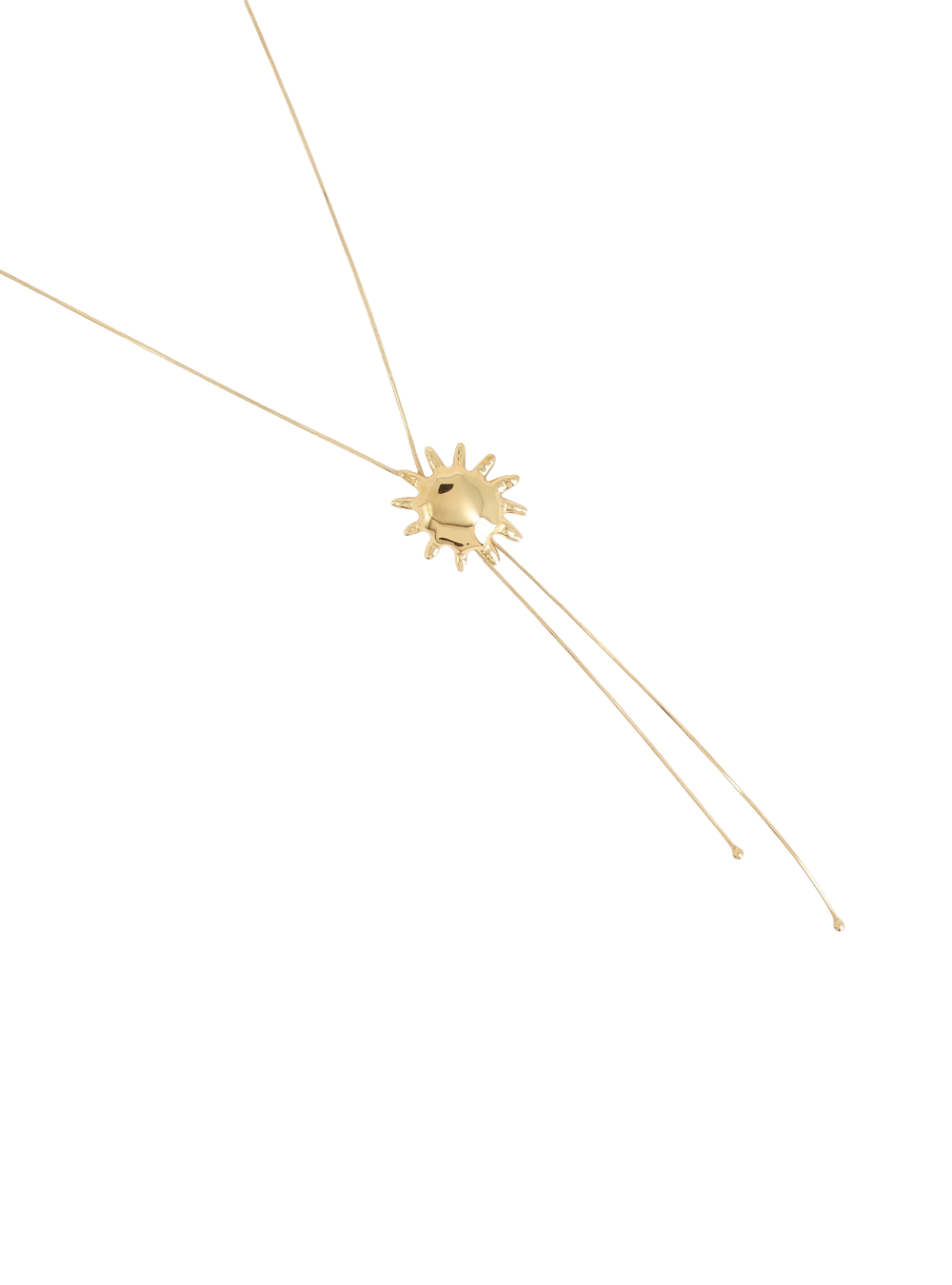 Collier sautoir Lisandre soleil cravate doré ajustable orné d'un soleil - Bijou sur fond blanc