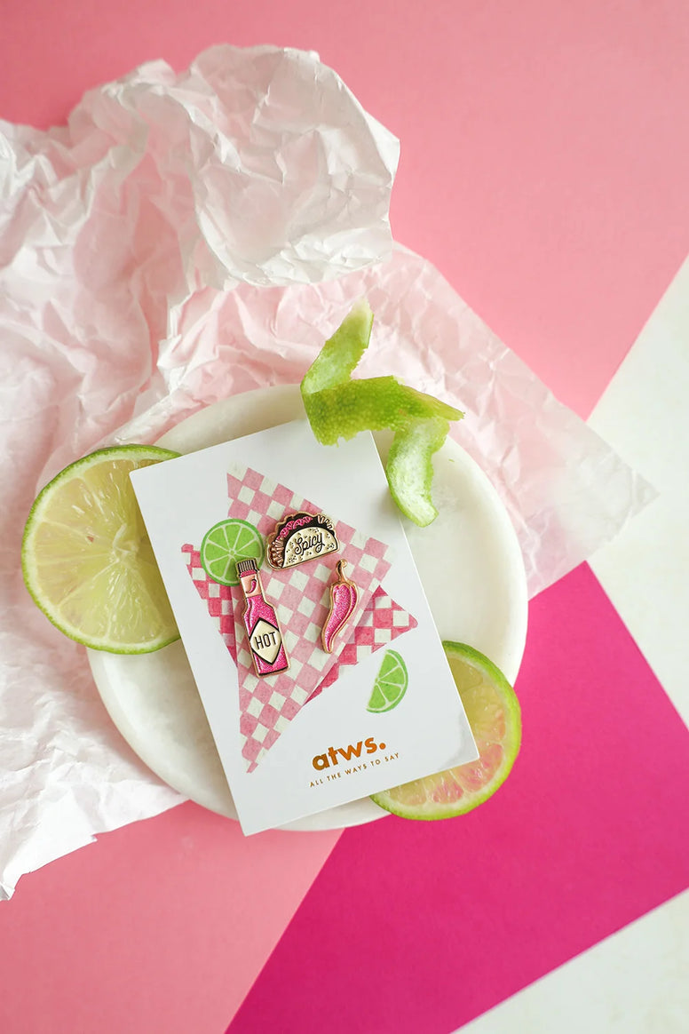 Trio de pin's doré piment, tacos et sauce piquante - Accessoire