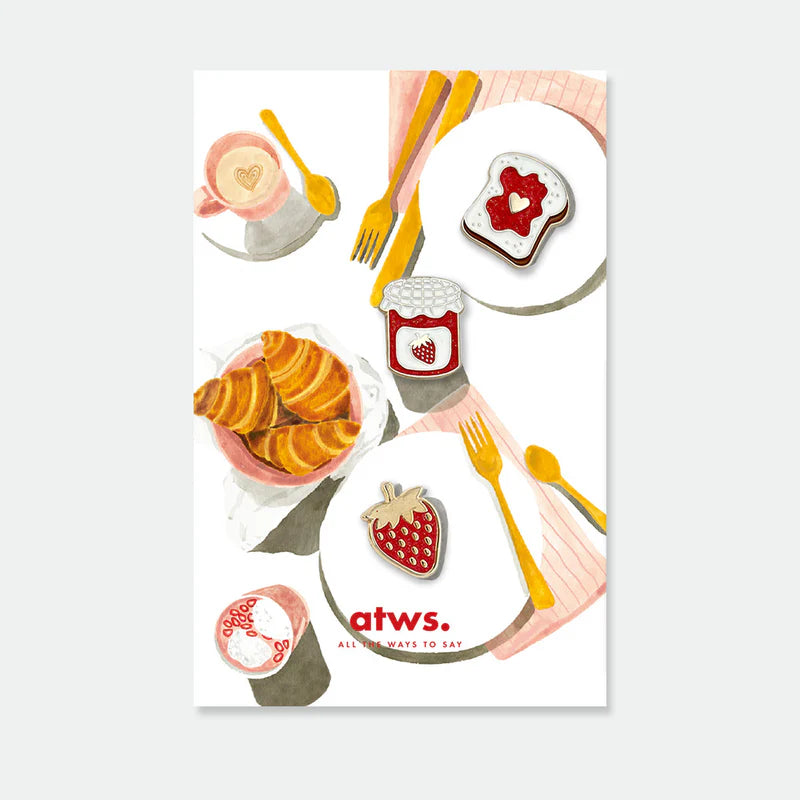 Trio de pin's doré tartine, pot de confiture et fraise - Accessoire