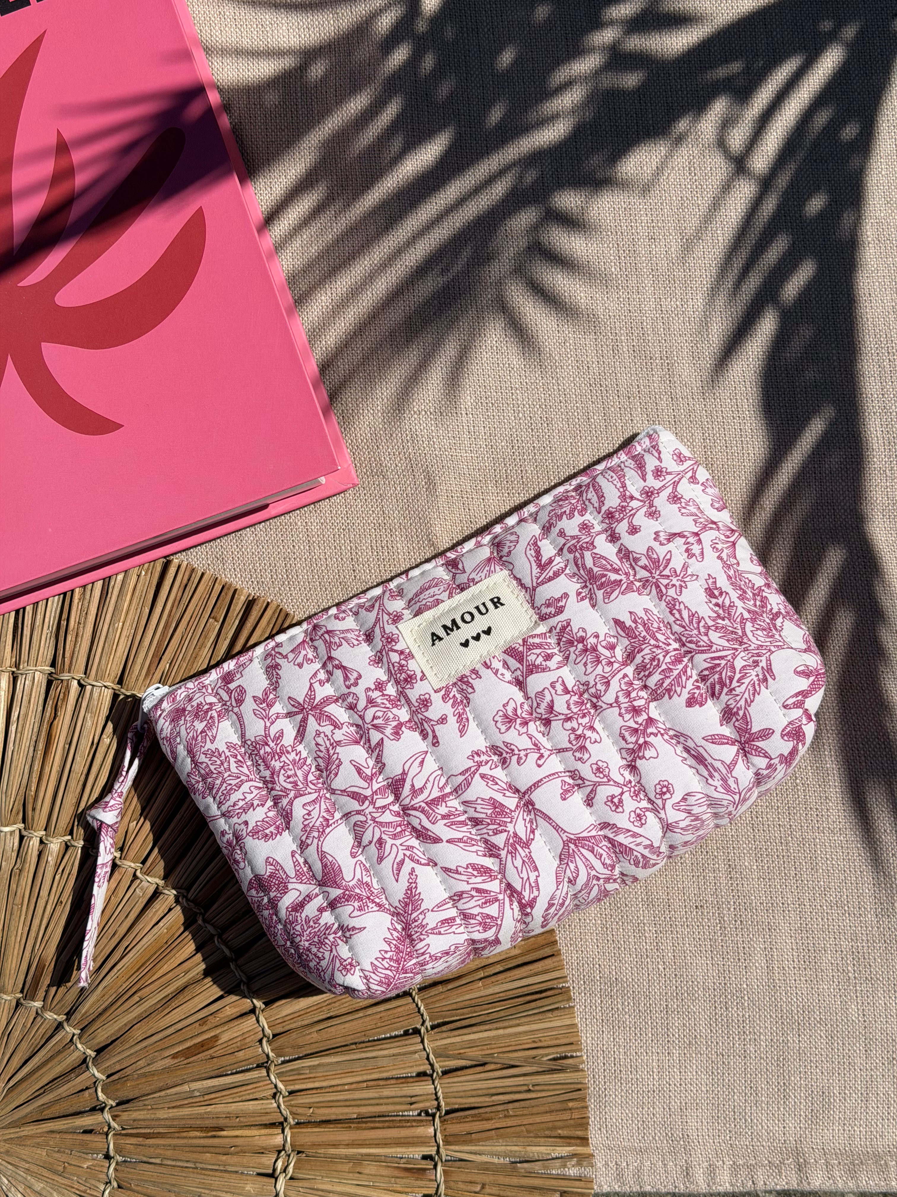 Trousse à zip motif jouy rose - Accessoire