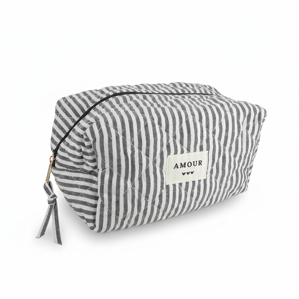 Trousse à zip Amour rayée noir et blanc - Accessoire