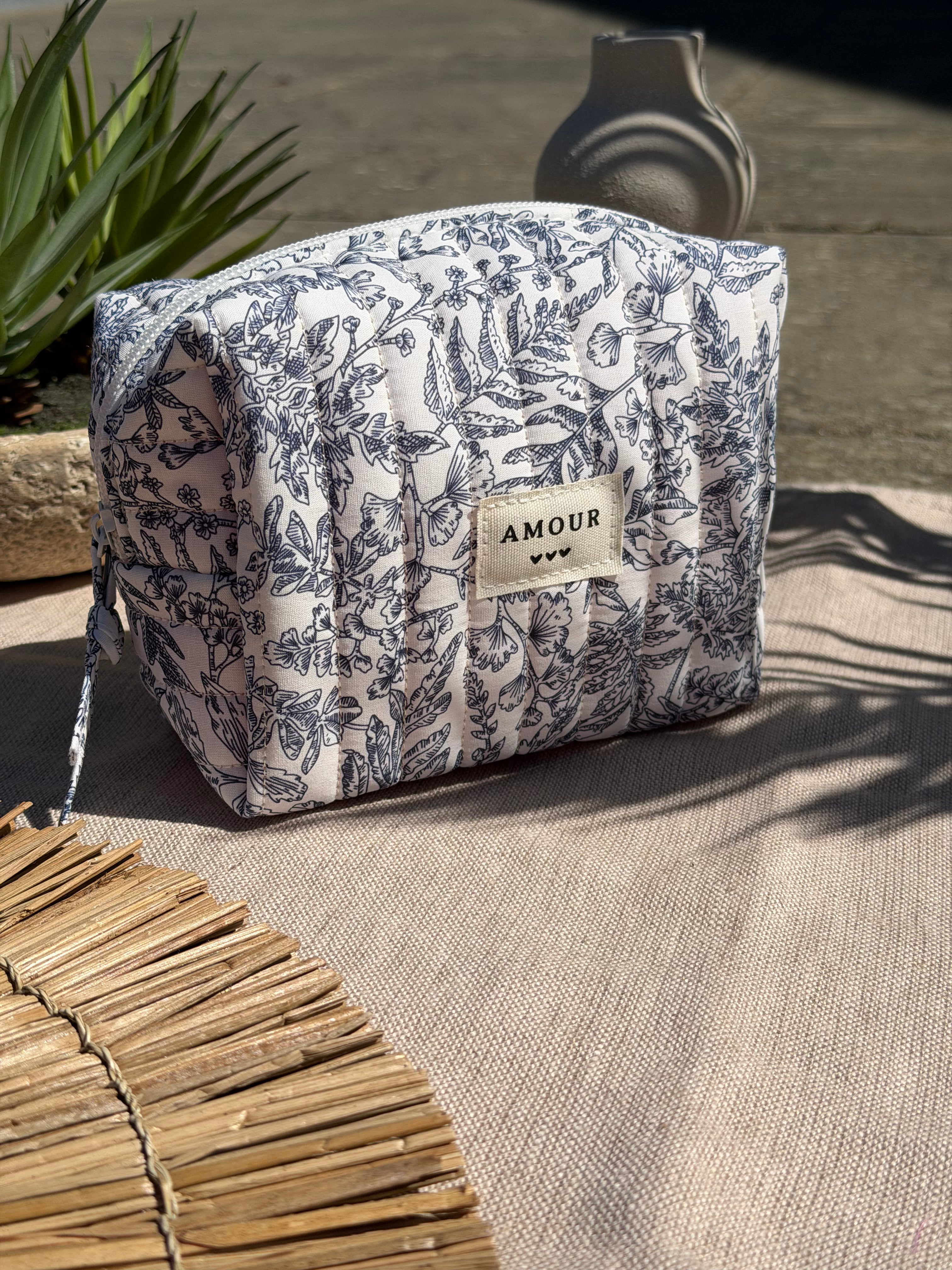 Trousse à zip motif jouy bleu et blanc - Accessoire