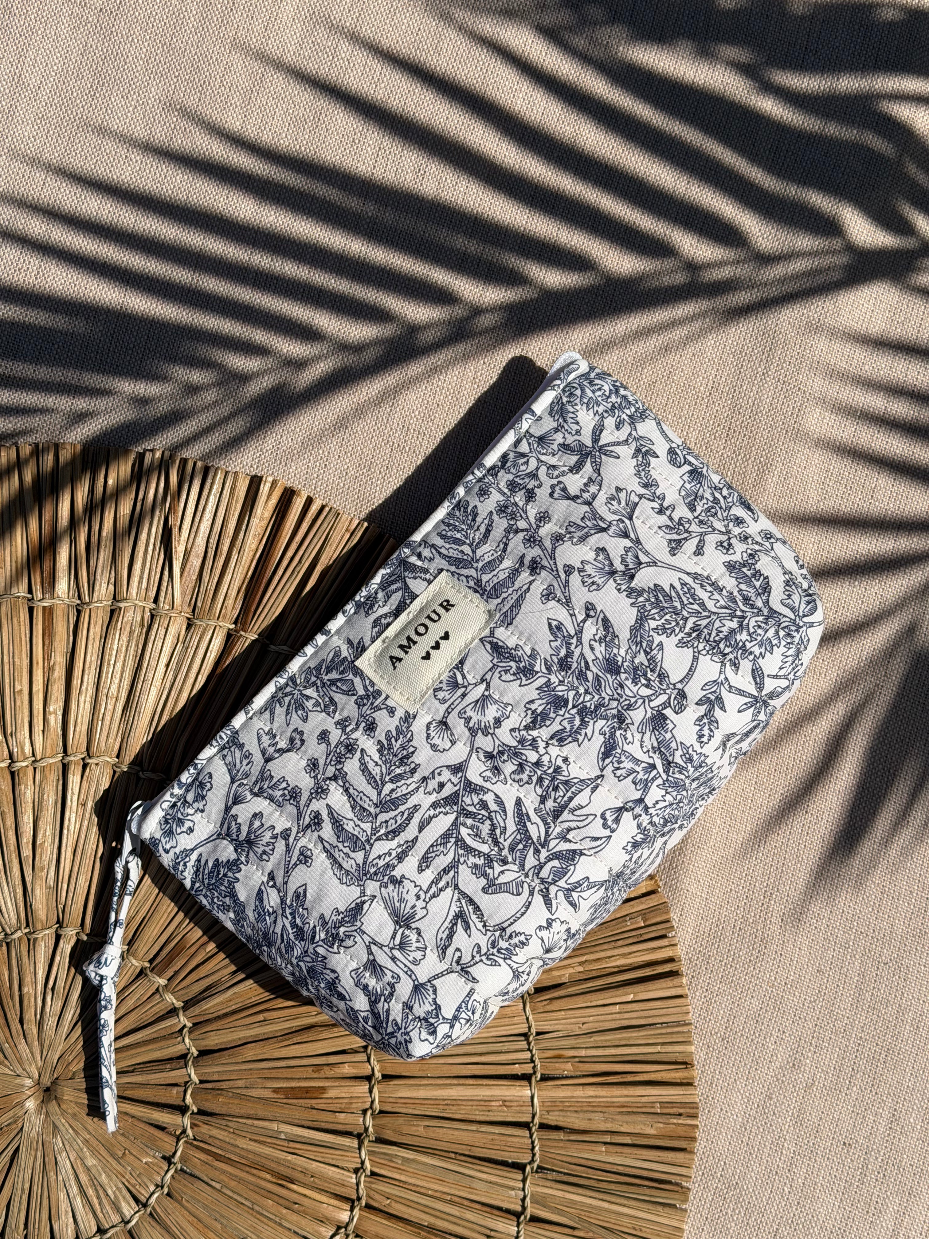 Trousse à zip motif jouy bleu - Accessoire
