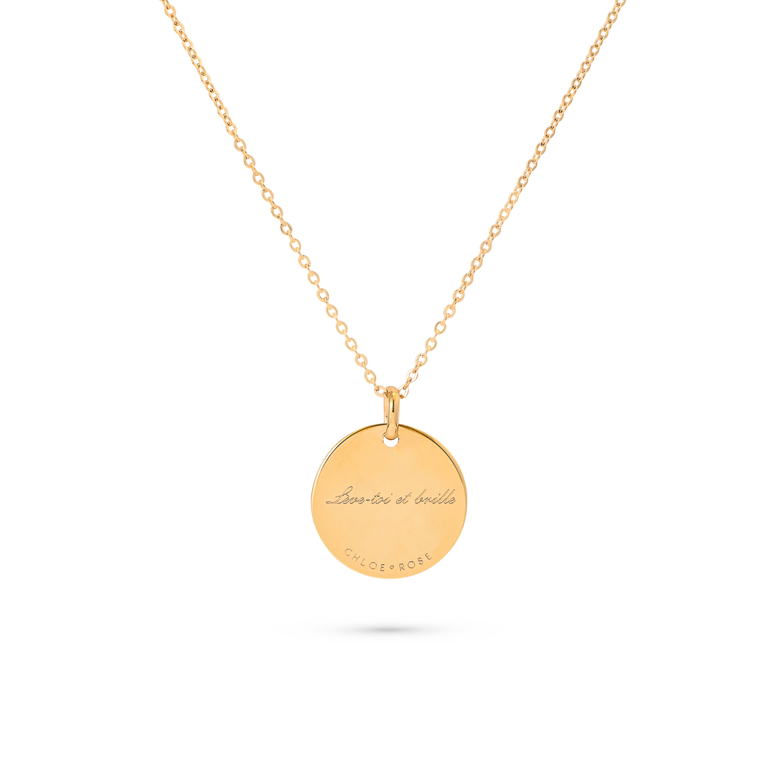 Collier Mantra Soleil laiton doré 3 microns imaginé et créé par Chloé Rose